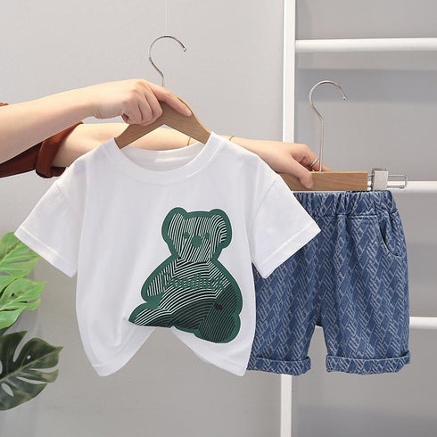 Cartoon Round Neck Bear Short Sleeve Two Piece Set